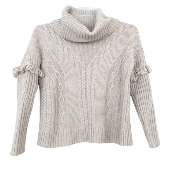 Artisan NY Wool Blend Tan Knit Turtleneck Sweater Fringe Sz M - Picture 6 of 6